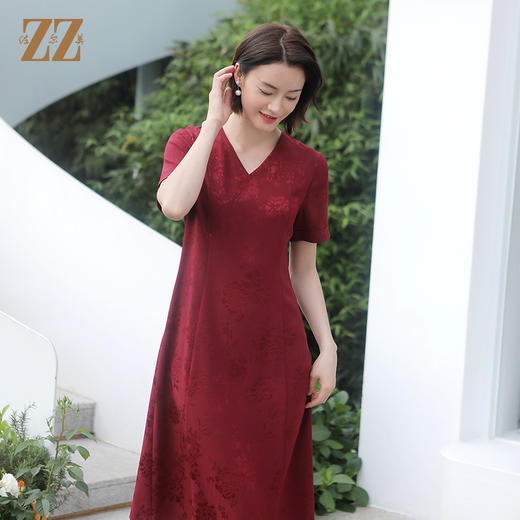 佐尔美夏季新款桑蚕丝真丝纯色新中式国风连衣裙女E32LS18 商品图4
