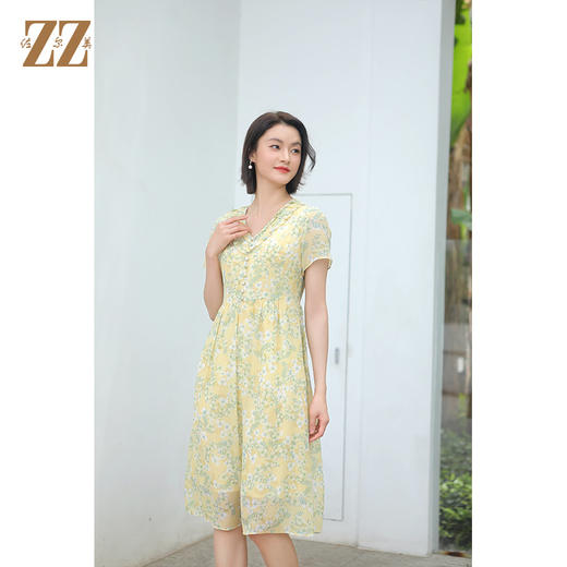 佐尔美夏季新款 气质小碎花100%桑蚕丝连衣裙女E32LS06 商品图1