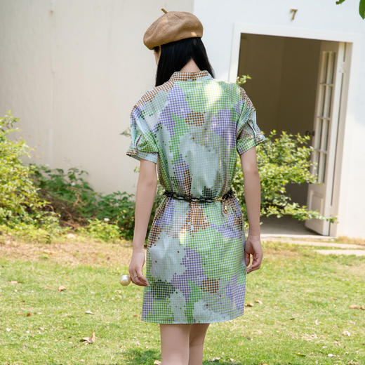 谜底花色连衣裙短袖2025夏季新款复古风印花中长衬衫裙256ML6249 商品图2