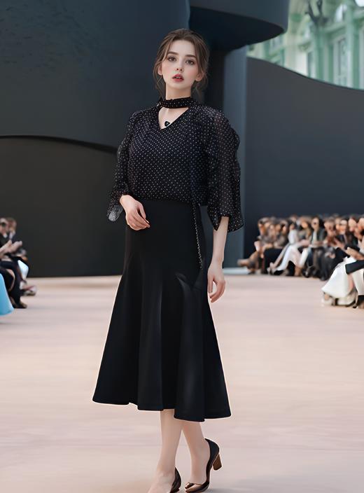 飘带V领荷浪漫荷叶边衬衣 商品图3