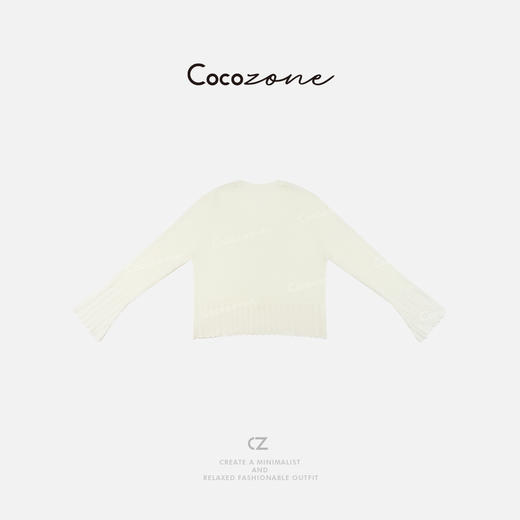 COCO ZONE 刘一一 米白色简约条纹下摆显瘦V领针织开衫CD2A0442 商品图1