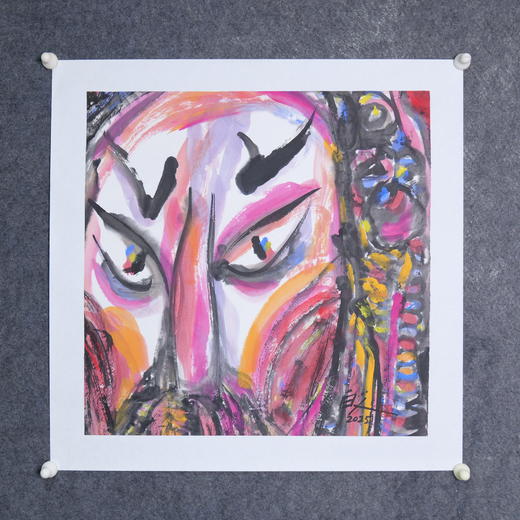 许固令《脸谱之七》国画原作53CM*53CM 手绘宣纸脸谱系列斗方作品【GH0486】 商品图5