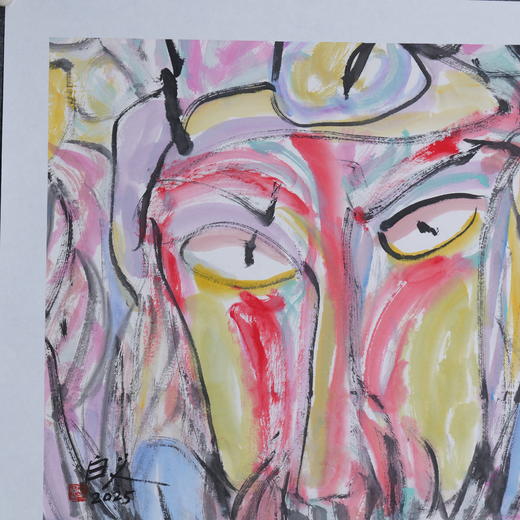 许固令《脸谱之八》国画原作53CM*53CM 手绘宣纸脸谱系列斗方作品【GH0487】 商品图2