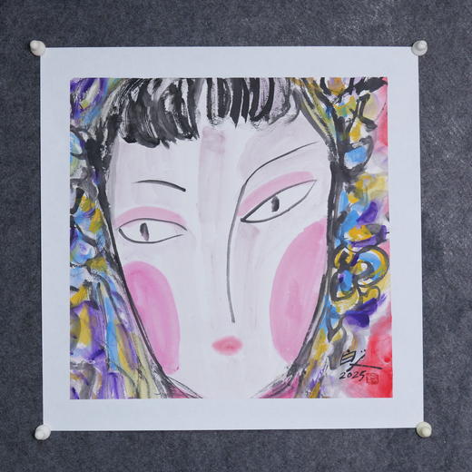许固令《脸谱之九》国画原作53CM*53CM 手绘宣纸脸谱系列斗方作品【GH0488】 商品图5