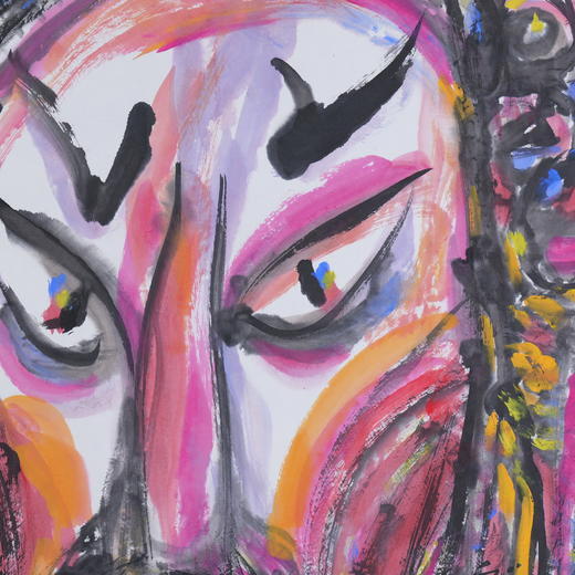 许固令《脸谱之七》国画原作53CM*53CM 手绘宣纸脸谱系列斗方作品【GH0486】 商品图3