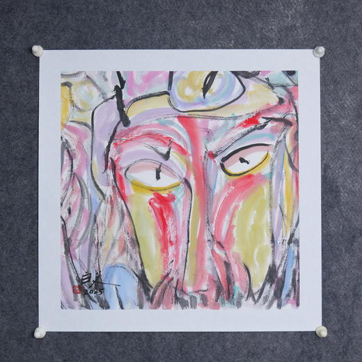 许固令《脸谱之八》国画原作53CM*53CM 手绘宣纸脸谱系列斗方作品【GH0487】 商品图5