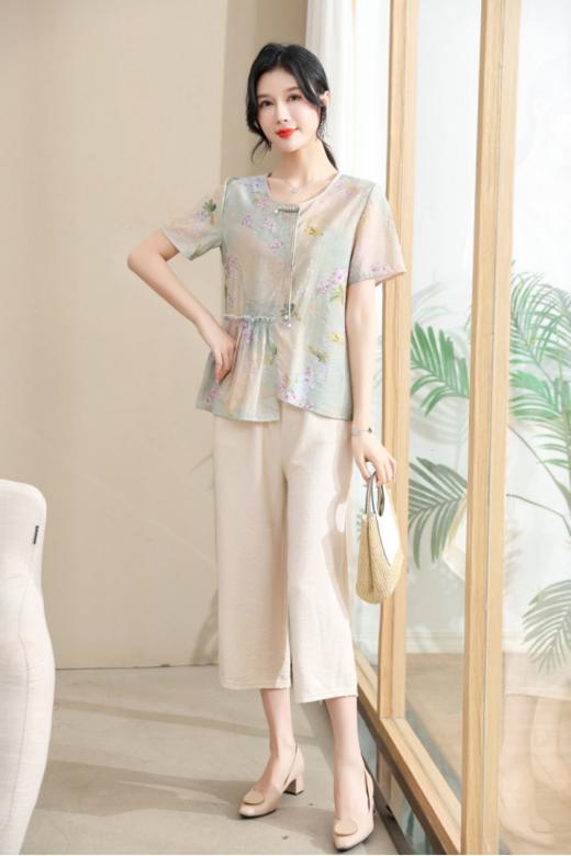 ✨【佐姿莎不规则中式碎花短袖套装J1150】品质好!✅ 出门不撞款上身特高级! 国风复古风，温柔知性，版型宽松，上身高级无束缚感!🌻妈妈婆婆都认准的大高货!! 商品图2