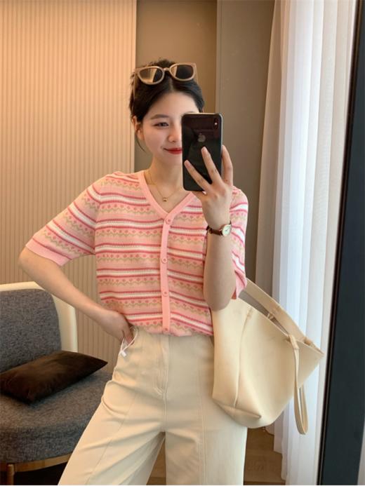 🏆[独家重磅!! 佐姿莎夏日条纹花朵镂空短袖 ]2款可选☀️ 夏天穿也不会热的针织衫 区别市场普货!!🌈侧缝条纹完全对齐，耗料重工! 🔺 面料选用进口冰爽丝 !清爽透气很凉快 不闷热 商品图2