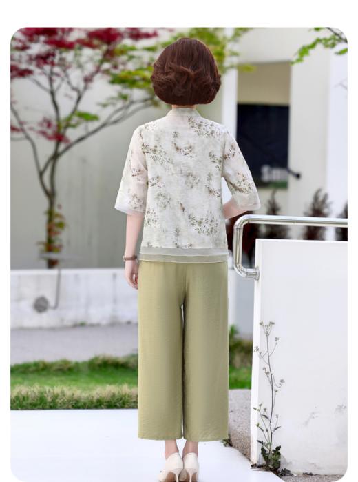 💕 母亲节轻奢系列!【佐姿莎夏季新中式花卉中袖小衫两件套J1162】✅ 高端天丝棉纱面料 亲肤养肤，细腻有光泽，凉爽透气🌻妈妈婆婆都认准的大高货!!区别市场货  商品图5