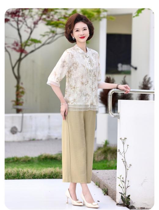 💕 母亲节轻奢系列!【佐姿莎夏季新中式花卉中袖小衫两件套J1162】✅ 高端天丝棉纱面料 亲肤养肤，细腻有光泽，凉爽透气🌻妈妈婆婆都认准的大高货!!区别市场货  商品图2