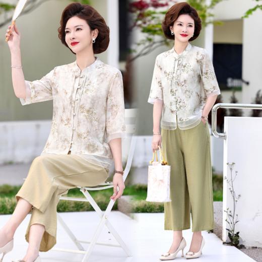 💕 母亲节轻奢系列!【佐姿莎夏季新中式花卉中袖小衫两件套J1162】✅ 高端天丝棉纱面料 亲肤养肤，细腻有光泽，凉爽透气🌻妈妈婆婆都认准的大高货!!区别市场货  商品图0