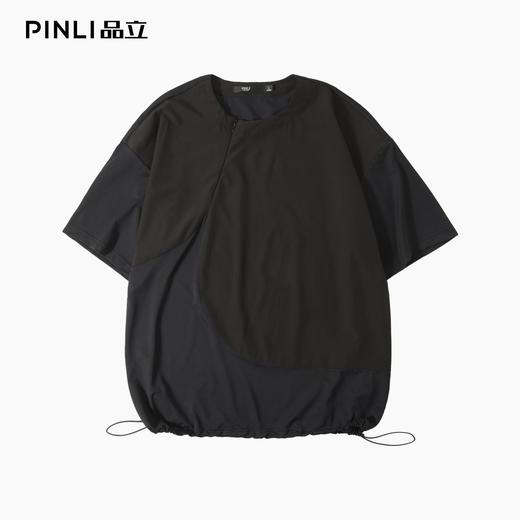 PINLI品立2025夏季新款男士拼接宽松廓形短袖T恤潮流纯色百搭上衣B252111033 商品图3