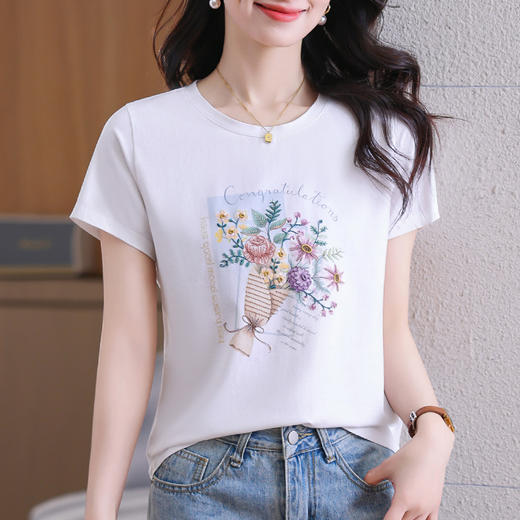 雀说圆领宽松正肩短袖t恤新款减龄爆款时尚显瘦半袖体恤AL20026 商品图0