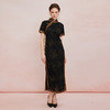 QF81925新款优雅暗花纹线条流畅撞色镶边盘扣短袖旗袍连衣裙 商品缩略图3
