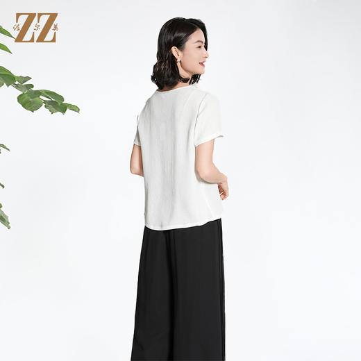 佐尔美夏季新款新中式国风时尚气质桑蚕丝短袖衬衣女M42CS99 商品图4