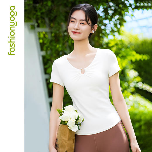 FC15332  V领金属环扣短袖 商品图5