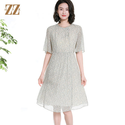 佐尔美夏季新款时尚气质100%桑蚕丝短袖连衣裙女M42LS25 商品图2