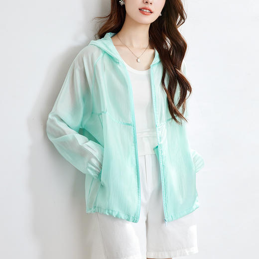 雀说天丝云纱泡芙防晒外套新款外穿薄款连帽开衫上衣AL3062 商品图1
