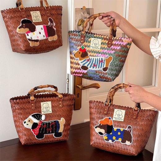 【YiLuoShan腊肠狗手工编织包】环保PP仿藤材质 做工精致 慵懒时尚感 休闲通勤都可搭配 商品图0