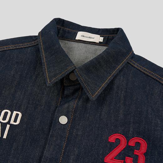 GOODBAI 粗体23 logo刺绣翻领口袋牛仔短袖外套 商品图3