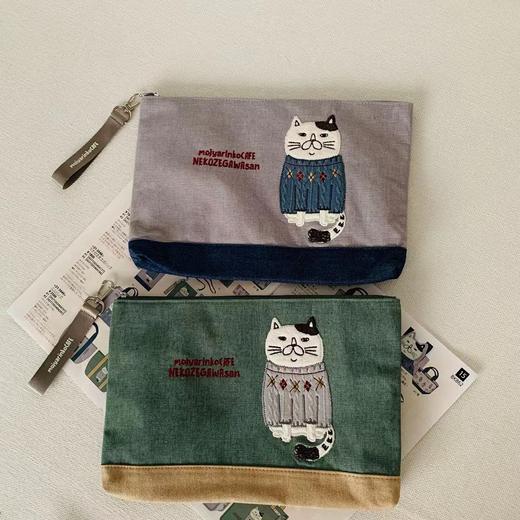 新款刺绣胖猫布艺手拿包 商品图0