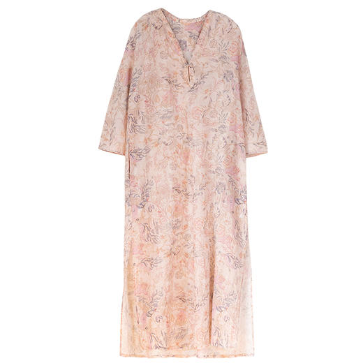 牧衣游原创 丝棉印染连衣裙夏轻薄柔软V领宽松文艺长裙 椒聊之实 商品图4