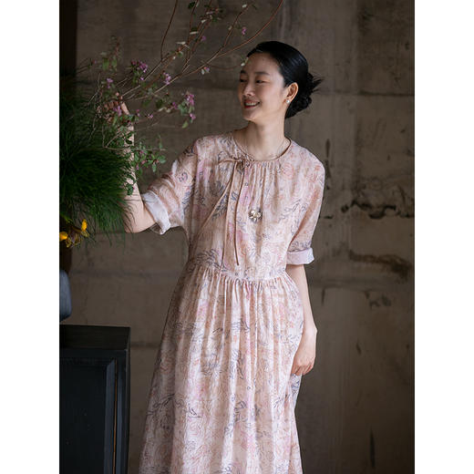 牧衣游原创 炒色丝棉印染连衣裙轻薄古雅东方文艺气质长裙 茹慮 商品图1
