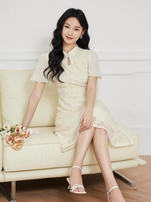 奢姿大码女装2025夏季胖妹妹新中式改良蕾丝旗袍温柔气质连衣裙9952853189 商品图0