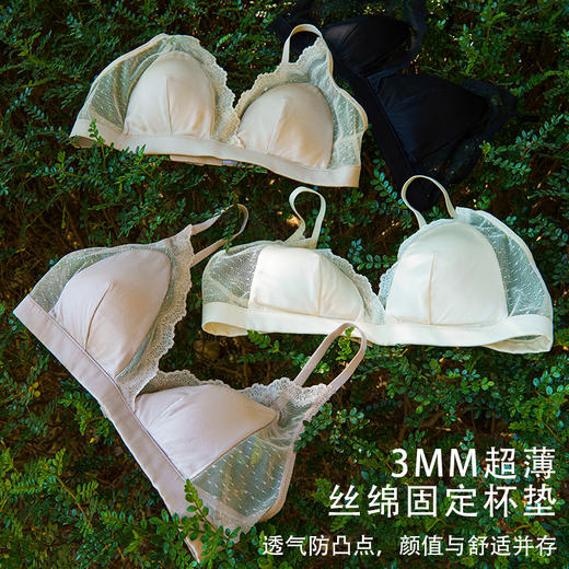 丁摩真丝缎面女士内衣 桑蚕丝超薄无钢圈法式三角杯文胸AL2S251 商品图3