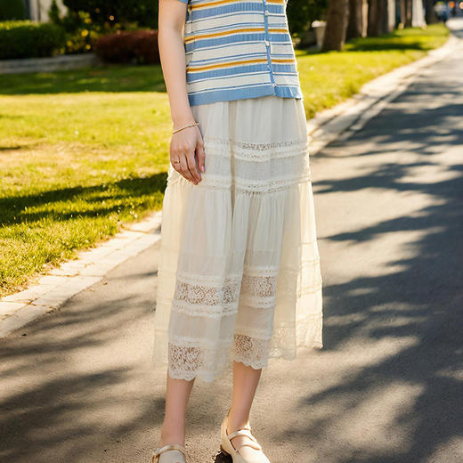 奢姿大码女装2025夏季减龄花边蛋糕裙子胖妹妹松紧时尚百搭半身裙9952453268 商品图3