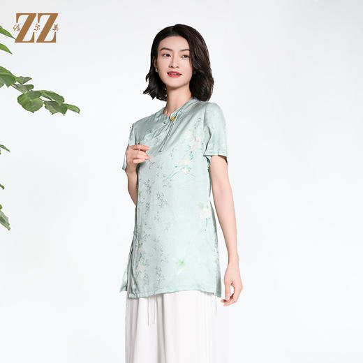 佐尔美夏季新款新中式国风时尚气质桑蚕丝短袖衬衣女M42CS94 商品图2
