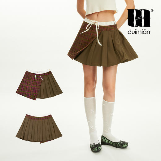 对面duimian-格子短裙A字百褶裙 商品图1