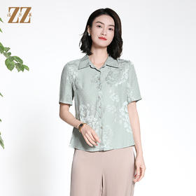 佐尔美夏季新款新中式国风时尚气质100%桑蚕丝短袖衬衣女M42CS85