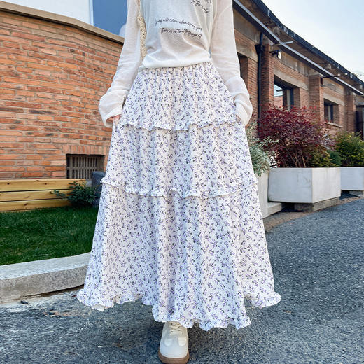 【 伊页 碎花蛋糕半身裙】木耳边设计+小碎花 冰丝皱面料 亲肤舒适 不显假胯宽 商品图5