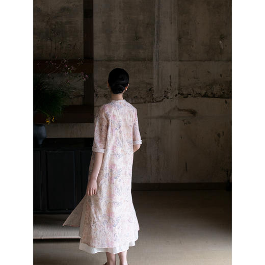 牧衣游原创 丝棉印染连衣裙夏轻薄柔软V领宽松文艺长裙 椒聊之实 商品图1