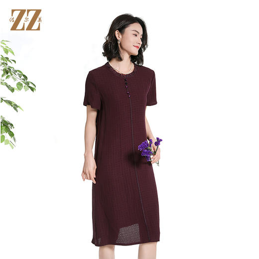 佐尔美夏季新款新中式国风时尚气质100桑蚕丝短袖连衣裙女M42LS22 商品图1