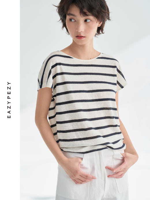 2025SS 有机亚麻条纹短袖针织衫 商品图2