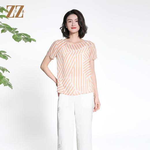佐尔美夏季新款新中式国风时尚气质桑蚕丝短袖衬衣女M42CS27 商品图4