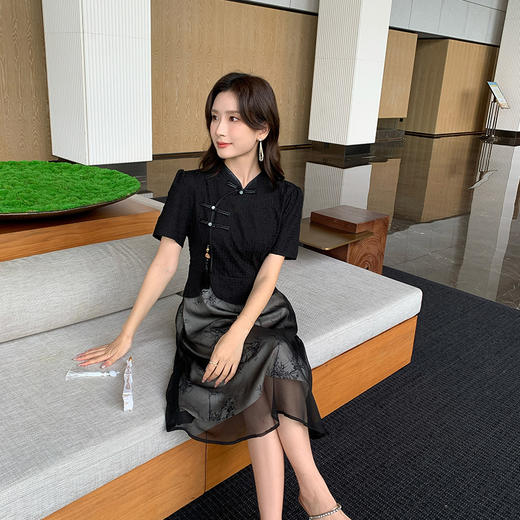 奢姿大码女装2025夏季时尚拼接中式旗袍连衣裙胖妹妹气质立领裙子9942826370【1】 商品图2