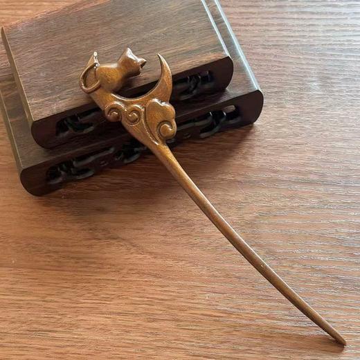 玉兰花金丝中式檀木雕刻简约汉服盘发簪子古风发饰发簪头饰古典 商品图2