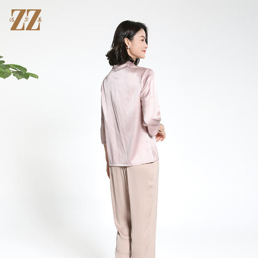 佐尔美夏季新款新中式国风时尚气质桑蚕丝长袖衬衣女M42CS41 商品图4