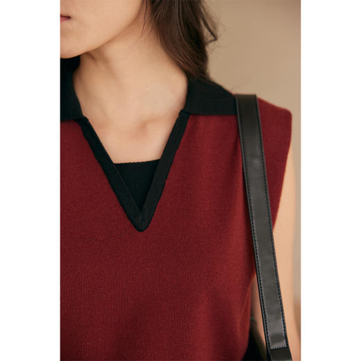 HeyDres撞色翻领针织背心女夏季复古宽松内搭新款外穿无袖短上衣 商品图3