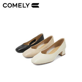 康莉KYQ5A115商场新款春季羊皮高跟鞋女粗跟女士单鞋黑色工作鞋