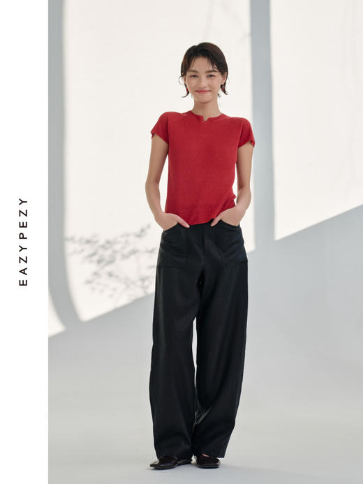 有机亚麻新中式短袖针织衫 商品图1