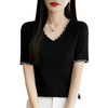 雀说法式钉珠V领短袖T恤新款修身精纺薄针织衫小性感半袖上衣AL2575 商品缩略图3