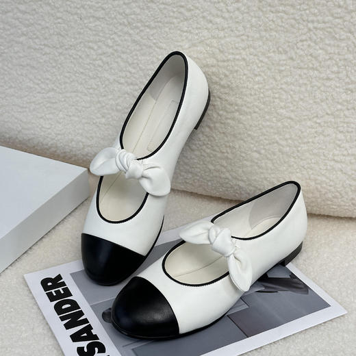 洛诗琳34149明星同款法式小香风设计感拼色浅口真皮玛丽珍鞋003 商品图3