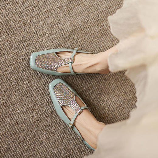 阿么手工女鞋一字带粗跟包头半拖鞋2025新款夏外穿真皮穆勒拖3CM 商品图1