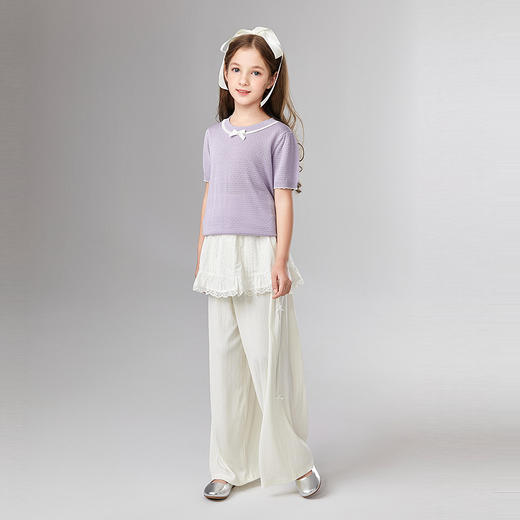 笛莎Deesha 童装女童裤子2025夏新款女童芭蕾风蝴蝶结阔腿裤 商品图2