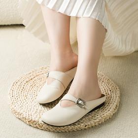 ✨🍃34-41码【半包拖鞋】20天发货，久站不累黑科技，牛皮面/羊皮里，半托穆勒鞋懒人鞋，2.5cm跟高，一脚蹬真皮包头半拖外穿懒人软底豆豆鞋