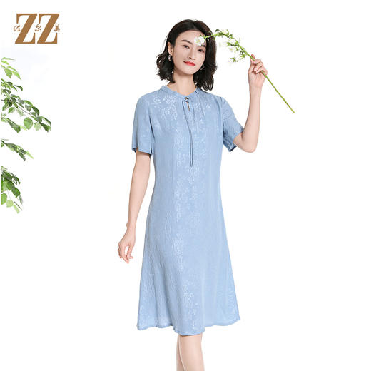 佐尔美夏季新款新中式国风100%桑蚕丝短袖连衣裙女M42LS18 商品图2